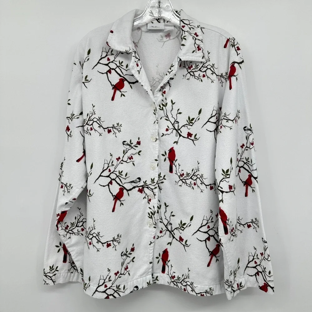 Vermont County Store Flannel Pajamas Size XL 1X‎ Birds 3 Piece Set Snow Cardinal